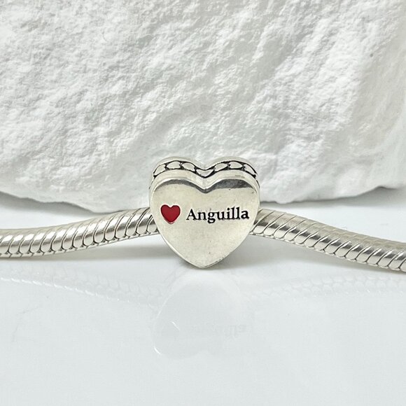 Pandora Anguilla Flag S925 Silver Heart Bead Charm - Picture 2 of 3